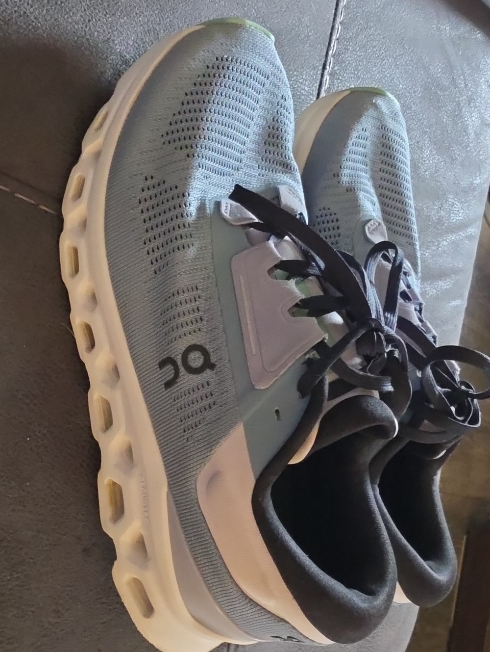 On Running Women's Light Blue and White Knit Running Shoes